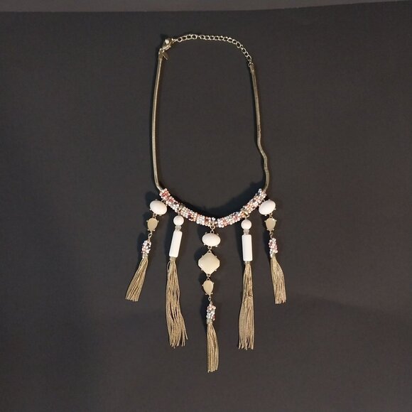 Chico's Jewelry - CHICO'S Seed Bead Gold Fringe Tassel Statement Necklace